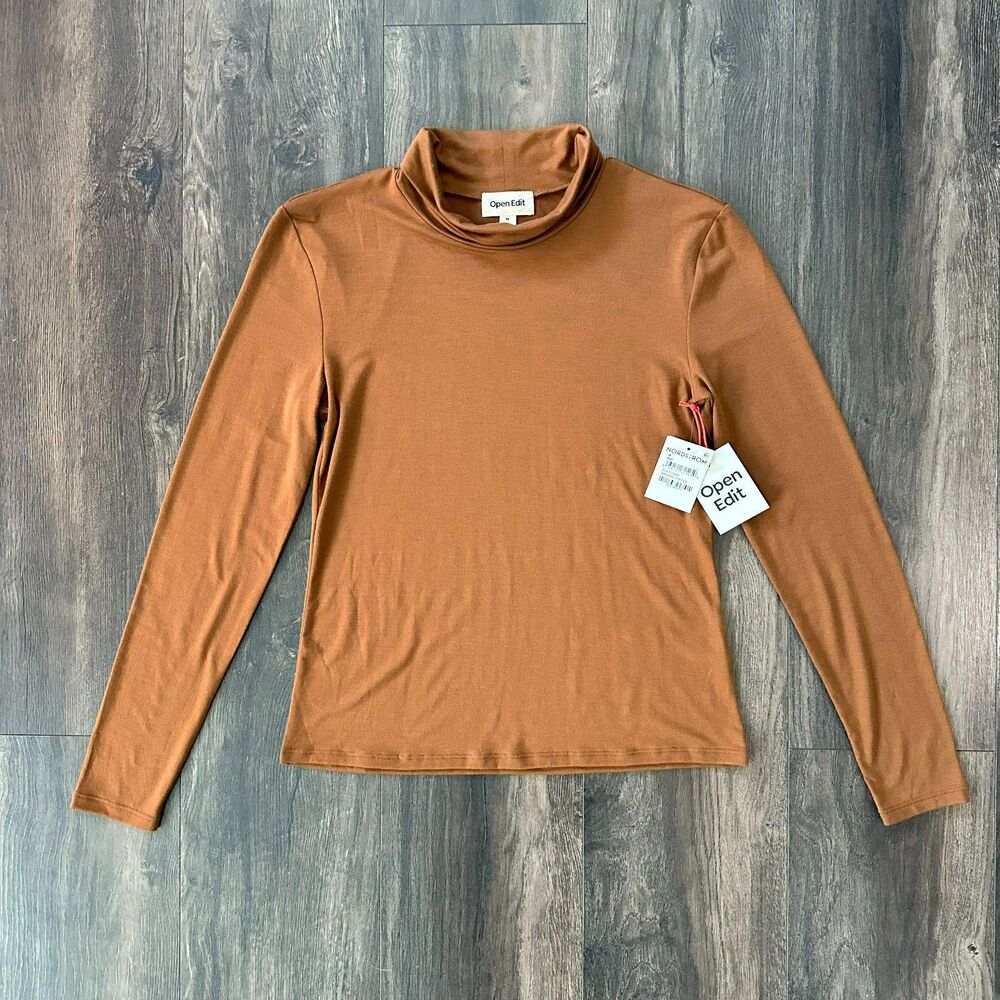 NWT Open Edit Nordstrom Turtleneck Thin Long Sleeve Shirt Brown Toffee Sz Medium